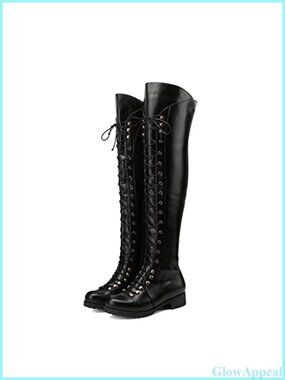 Over the Knee Flat Boots Lace-Up Faux Leather Riding Boots